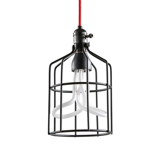 Industrial Iron Birdcage Pendant Lamp for Restaurant - Red/Black, Suspended Lighting Fixture with 1 Head