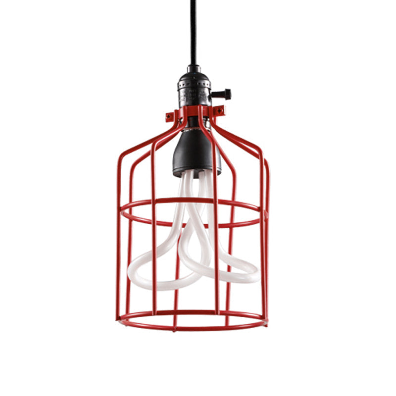 Industrial Iron Birdcage Pendant Lamp for Restaurant - Red/Black, Suspended Lighting Fixture with 1 Head