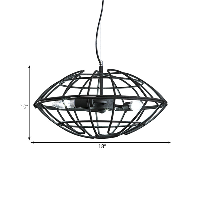 Metal Black Chandelier Light with UFO Wire Cage - 3 Bulbs - Restaurant Suspension Lighting