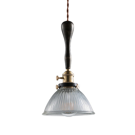 Industrial Clear Prismatic Glass Pendant Light - Bowl Dining Room Lighting, Black Hanging Lamp