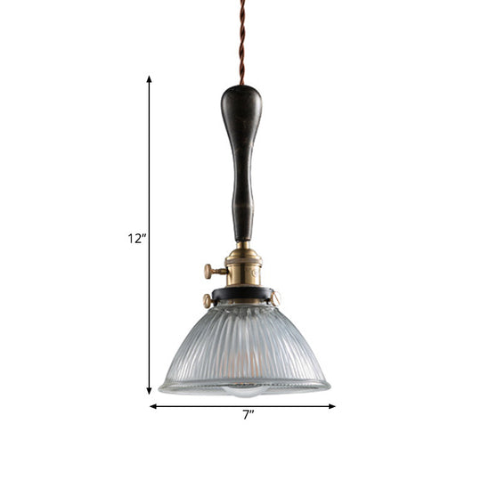 Industrial Clear Prismatic Glass Pendant Light - Bowl Dining Room Lighting, Black Hanging Lamp