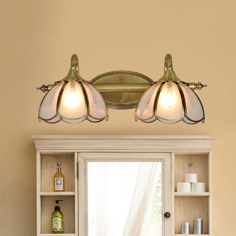 2-Head Gold Vanity Wall Sconce Light With Frosted Glass For Bathroom