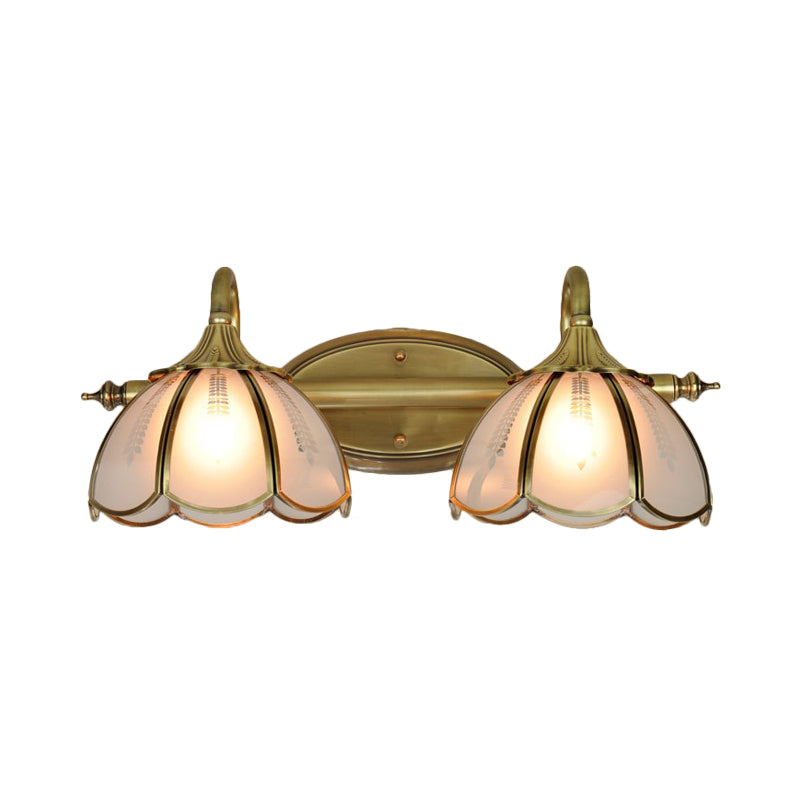 2-Head Gold Vanity Wall Sconce Light With Frosted Glass For Bathroom