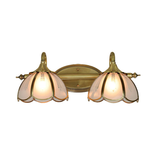 2-Head Gold Vanity Wall Sconce Light With Frosted Glass For Bathroom