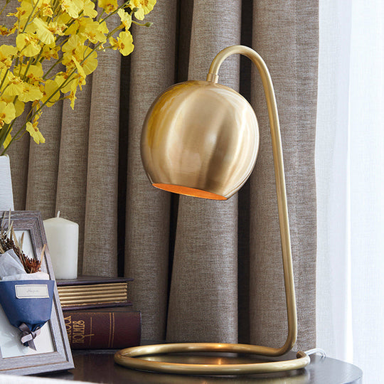 Sara - Golden 1 Light Spherical Nightstand Lighting Colonialism Golden Metallic Night Light with Circle Base