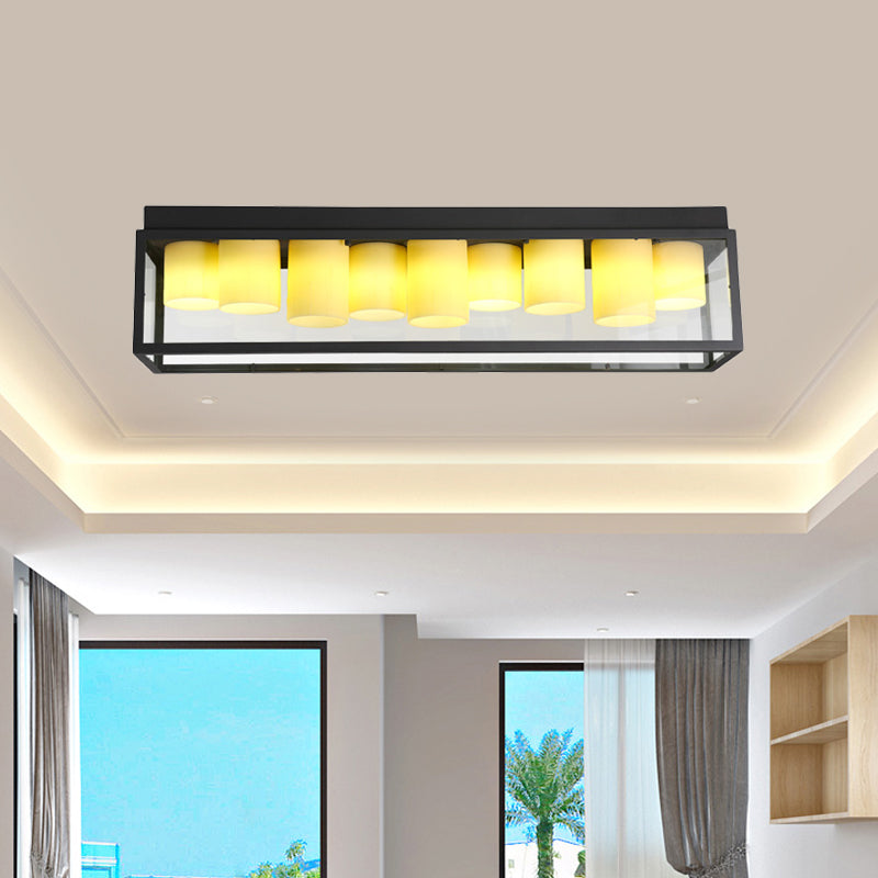 Clear Glass Flush Light Fixture With Beige Marble Shade And 9 Bulbs For Modern Country Ceiling