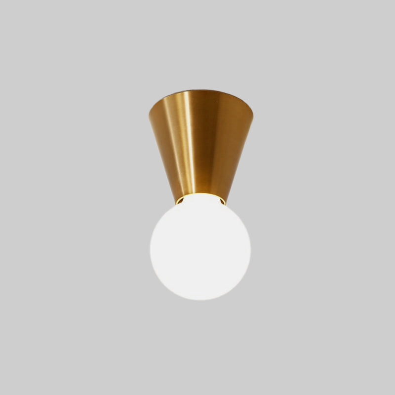 Minimalist Brass Flush Mount Ceiling Lamp with Bottom Orb Glass Shade