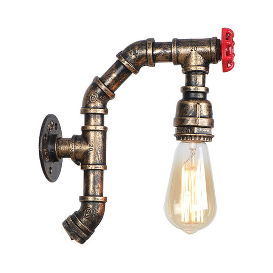 Farmhouse Style Pipe Iron Wall Sconce - Bronze Finish Exposed Bulb 1 Head Corridor Light