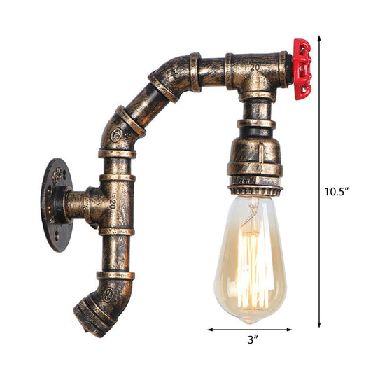 Farmhouse Style Pipe Iron Wall Sconce - Bronze Finish Exposed Bulb 1 Head Corridor Light