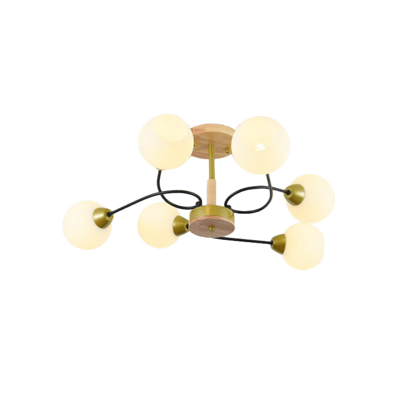 Modern Frosted White Glass Ceiling Lamp - 6-Light Gold Semi Flush Mount Chandelier