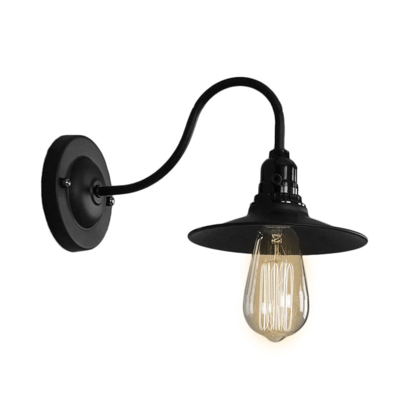 Industrial Style Black Flat Shade Wall Light Sconce - Metallic 1 Head Living Room 7/8.5 Width