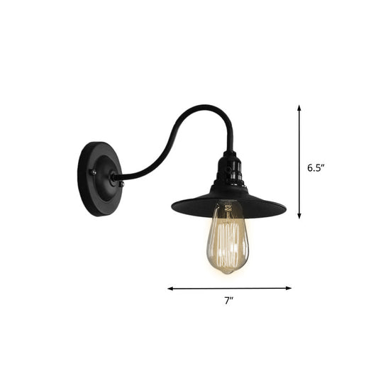 Industrial Style Black Flat Shade Wall Light Sconce - Metallic 1 Head Living Room 7/8.5 Width