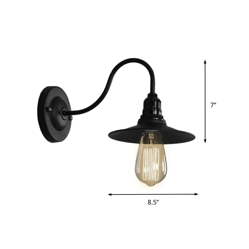 Industrial Style Black Flat Shade Wall Light Sconce - Metallic 1 Head Living Room 7/8.5 Width