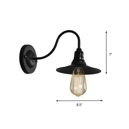 Industrial Style Black Flat Shade Wall Light Sconce - Metallic 1 Head Living Room 7/8.5 Width