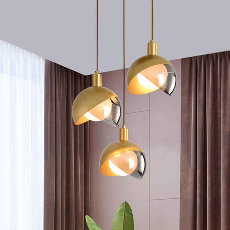 Gold Split Globe Pendant Light With Metallic Finish - 2/3 Lights Down Lighting For Dining Room