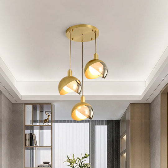 Gold Split Globe Pendant Light With Metallic Finish - 2/3 Lights Down Lighting For Dining Room