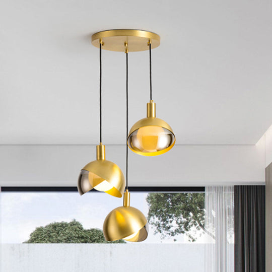 Gold Split Globe Pendant Light With Metallic Finish - 2/3 Lights Down Lighting For Dining Room