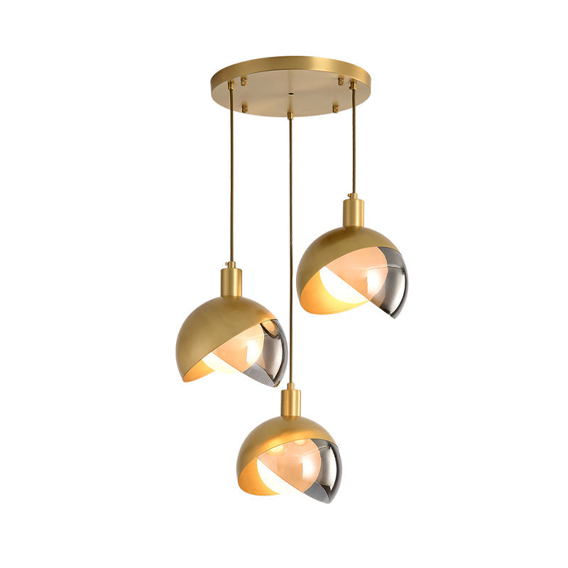 Gold Split Globe Pendant Light With Metallic Finish - 2/3 Lights Down Lighting For Dining Room