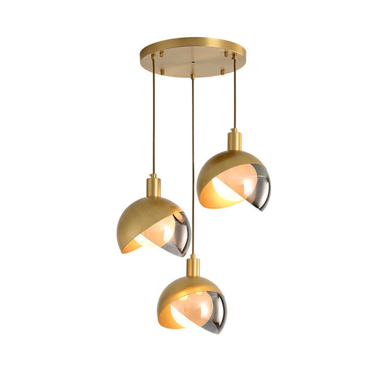 Gold Split Globe Pendant Light With Metallic Finish - 2/3 Lights Down Lighting For Dining Room