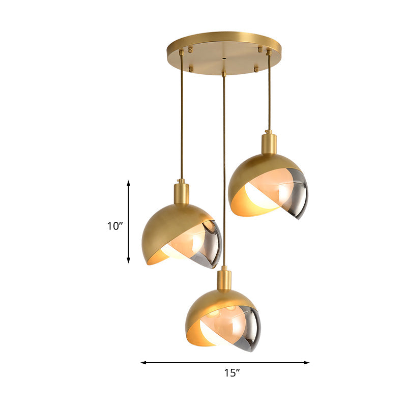 Gold Split Globe Pendant Light With Metallic Finish - 2/3 Lights Down Lighting For Dining Room