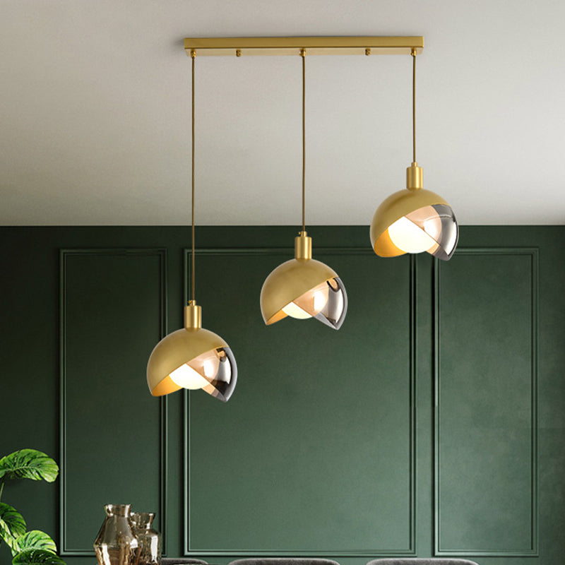 Gold Split Globe Pendant Light With Metallic Finish - 2/3 Lights Down Lighting For Dining Room