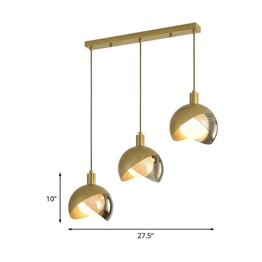 Gold Split Globe Pendant Light With Metallic Finish - 2/3 Lights Down Lighting For Dining Room