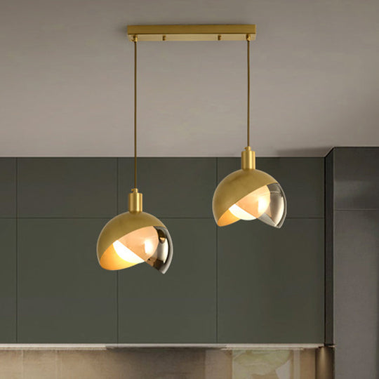 Gold Split Globe Pendant Light With Metallic Finish - 2/3 Lights Down Lighting For Dining Room