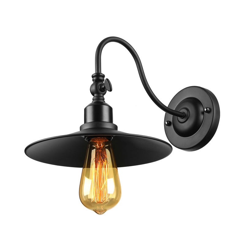 Black Flared Sconce Lighting With Gooseneck Arm - Loft Style Metal Wall Light For Dining Room (1