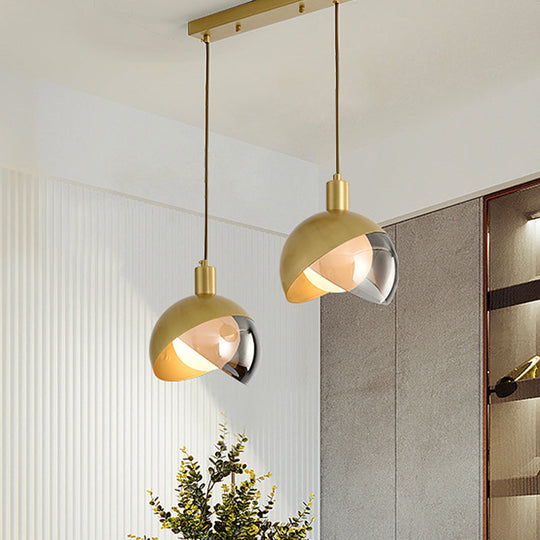 Gold Split Globe Pendant Light With Metallic Finish - 2/3 Lights Down Lighting For Dining Room