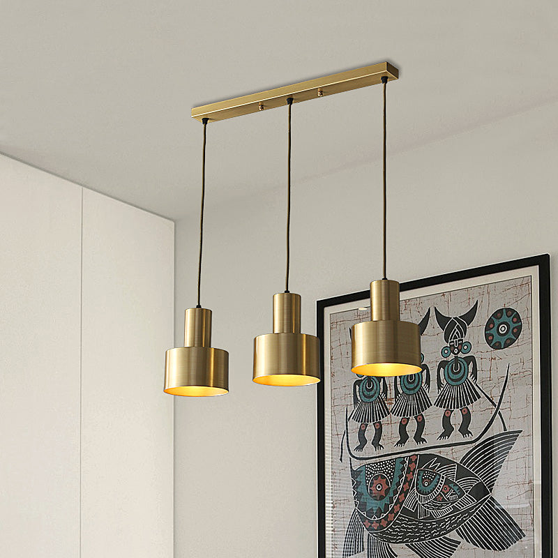 Gold Metal Colonial 3-Light Kitchen Pendant Cluster Lamp With Linear/Round Canopy