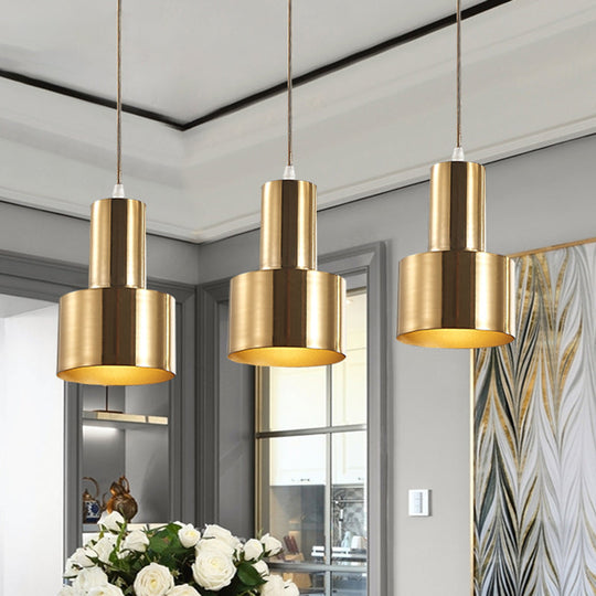 Gold Metal Colonial 3-Light Kitchen Pendant Cluster Lamp With Linear/Round Canopy / Linear