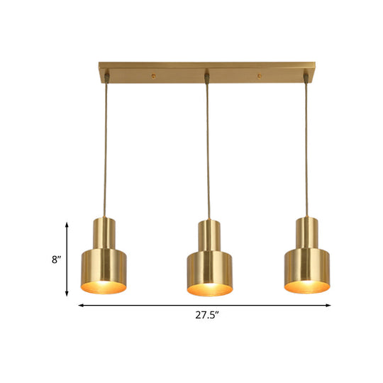 Gold Metal Colonial 3-Light Kitchen Pendant Cluster Lamp With Linear/Round Canopy