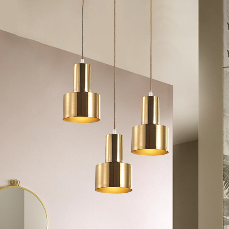 Gold Metal Colonial 3-Light Kitchen Pendant Cluster Lamp With Linear/Round Canopy