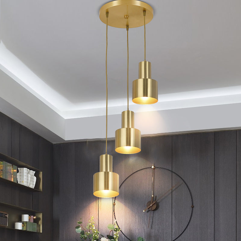 Gold Metal Colonial 3-Light Kitchen Pendant Cluster Lamp With Linear/Round Canopy