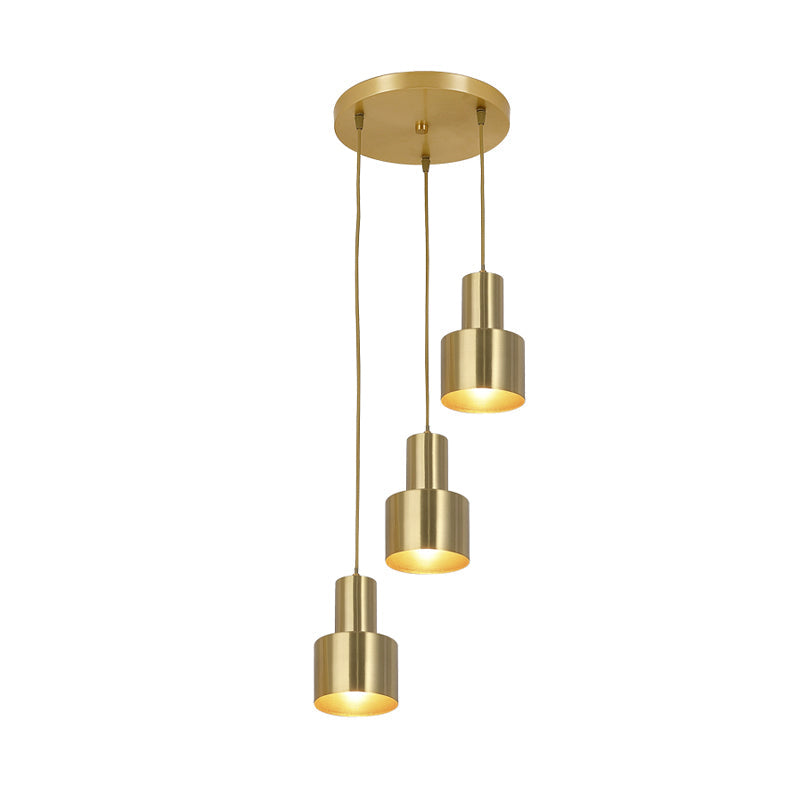 Gold Metal Colonial 3-Light Kitchen Pendant Cluster Lamp With Linear/Round Canopy