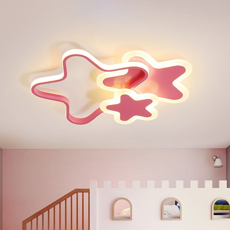 Girls Bedroom LED Pink Flushmount Ceiling Light - 16.5"/20.5" W with Star Acrylic Shade