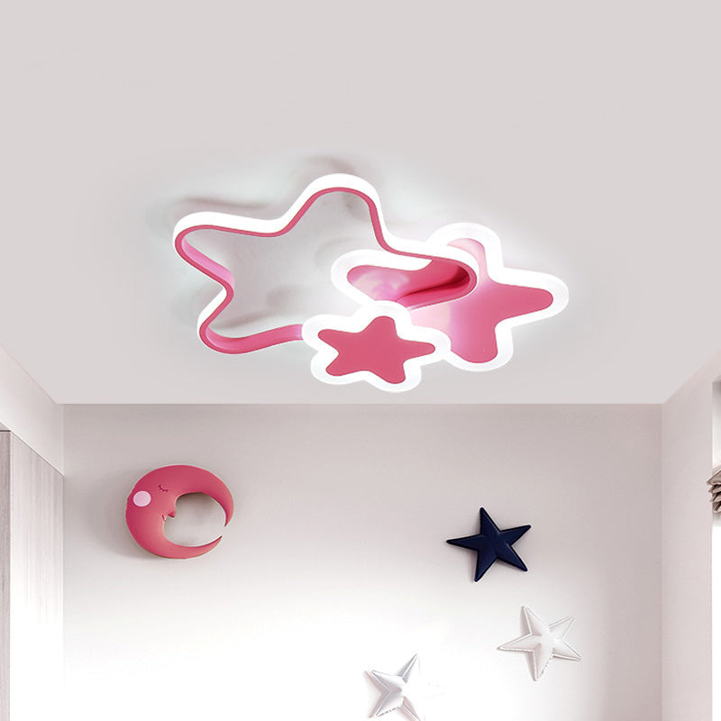 Girls Bedroom LED Pink Flushmount Ceiling Light - 16.5"/20.5" W with Star Acrylic Shade