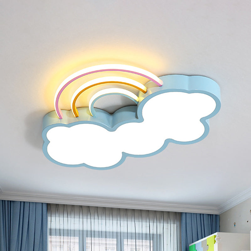 Iron Rainbow & Cloud Led Flushmount Ceiling Light For Nursery - White/Blue 19/23