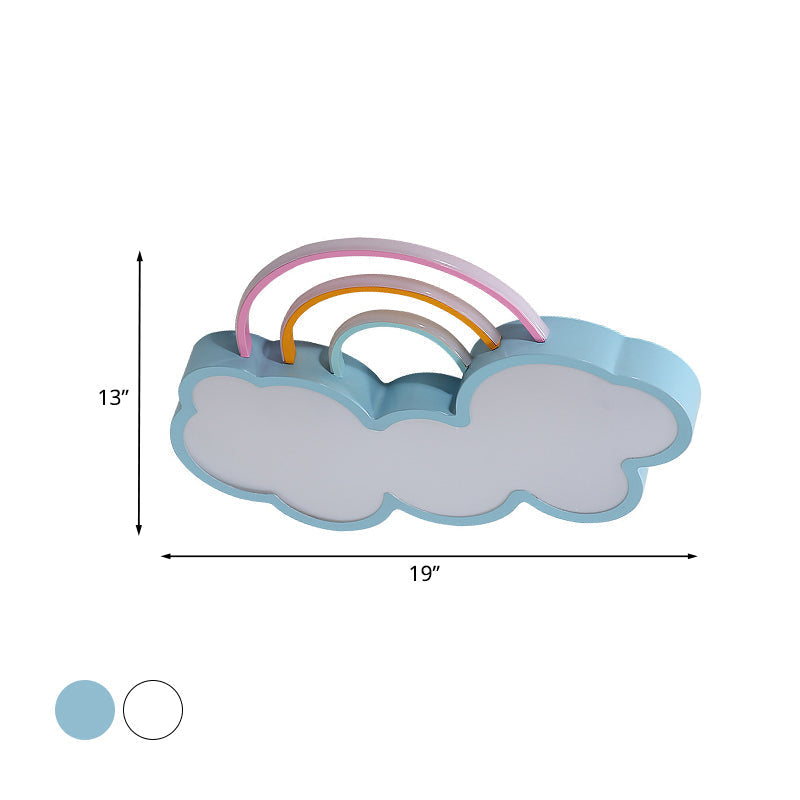 Iron Rainbow & Cloud Led Flushmount Ceiling Light For Nursery - White/Blue 19/23