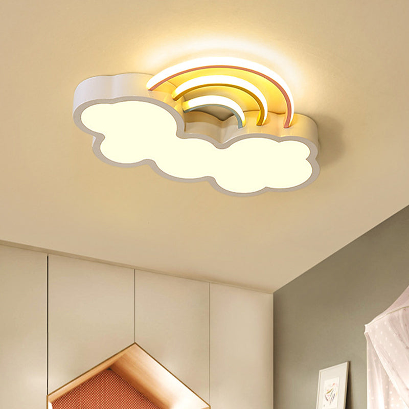 Iron Rainbow & Cloud Led Flushmount Ceiling Light For Nursery - White/Blue 19/23