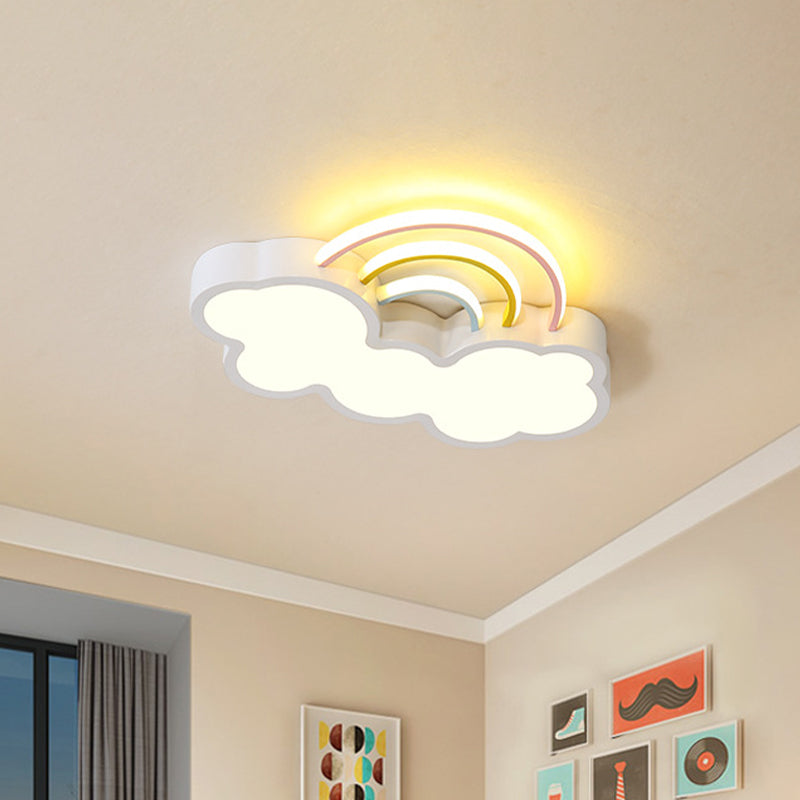 Iron Rainbow & Cloud Led Flushmount Ceiling Light For Nursery - White/Blue 19/23