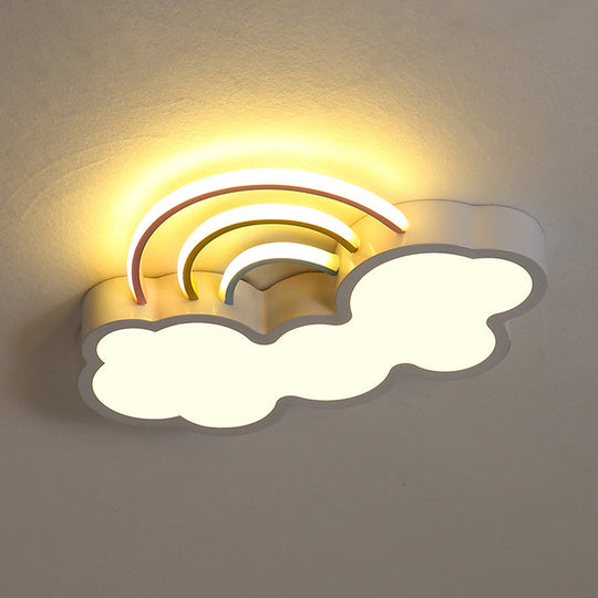 Iron Rainbow & Cloud Led Flushmount Ceiling Light For Nursery - White/Blue 19/23