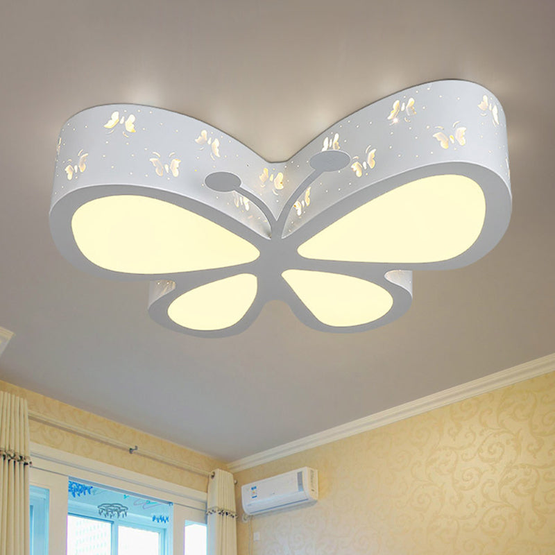 Kids Led Flushmount Ceiling Lamp - Metal Butterfly Flush Mount Lighting Fixture In Pink/White/Green