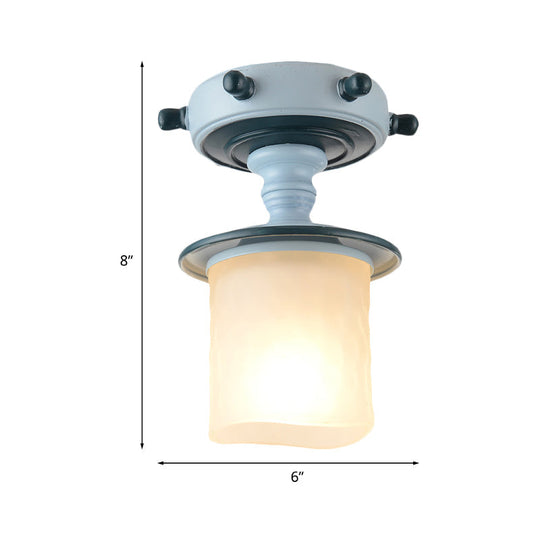 Mediterranean Blue 1-Light Semi-Flush Mount With Opal Glass Shade - Ideal For Corridors