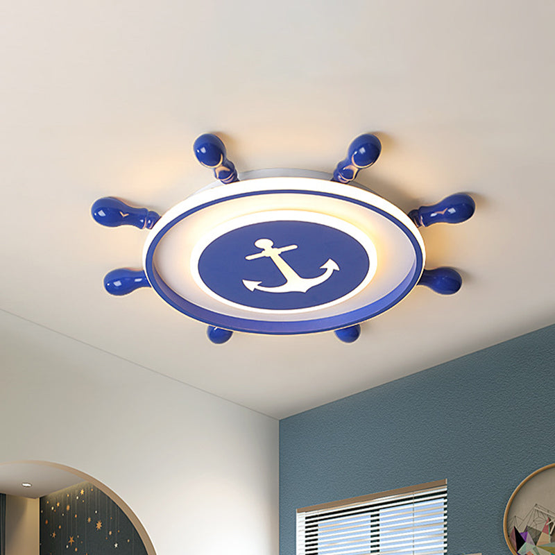 Mediterranean LED Flush Ceiling Light with Acrylic Shade in Blue, Rudder Design, 16"/19.5" Width