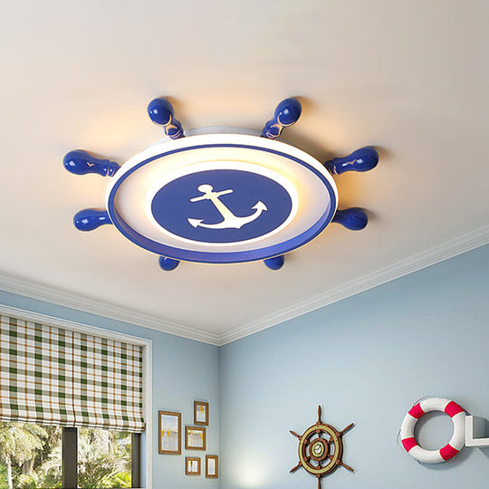 Mediterranean LED Flush Ceiling Light with Acrylic Shade in Blue, Rudder Design, 16"/19.5" Width