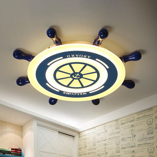 Mediterranean Blue Led Flush Ceiling Light With Rudder Acrylic Shade - 21.5/25.5 Nursery Mount