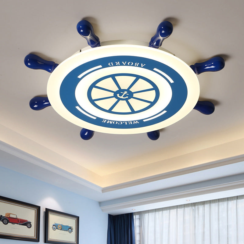 Mediterranean Blue LED Flush Ceiling Light with Rudder Acrylic Shade - 21.5"/25.5" Nursery Flush Mount