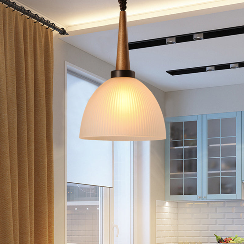 Lodge Dome Pendant Light Kit With White Glass Shade - Perfect For Dining Room Suspension Lighting