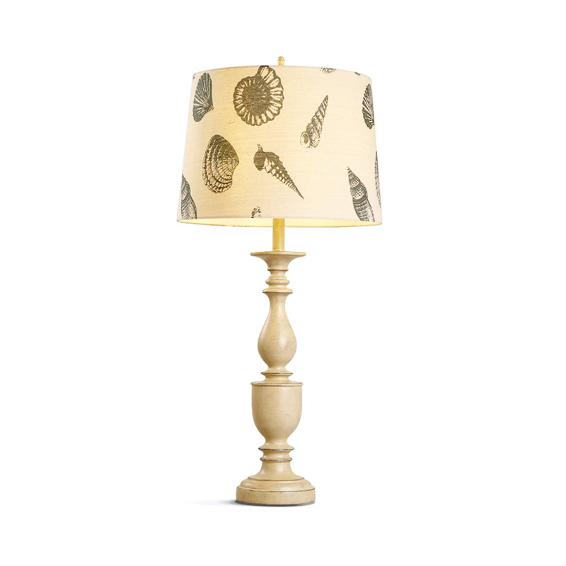 Traditional Resin Nightstand Lamp: 1 Bulb Night Lighting With Conical Fabric Shade In Beige